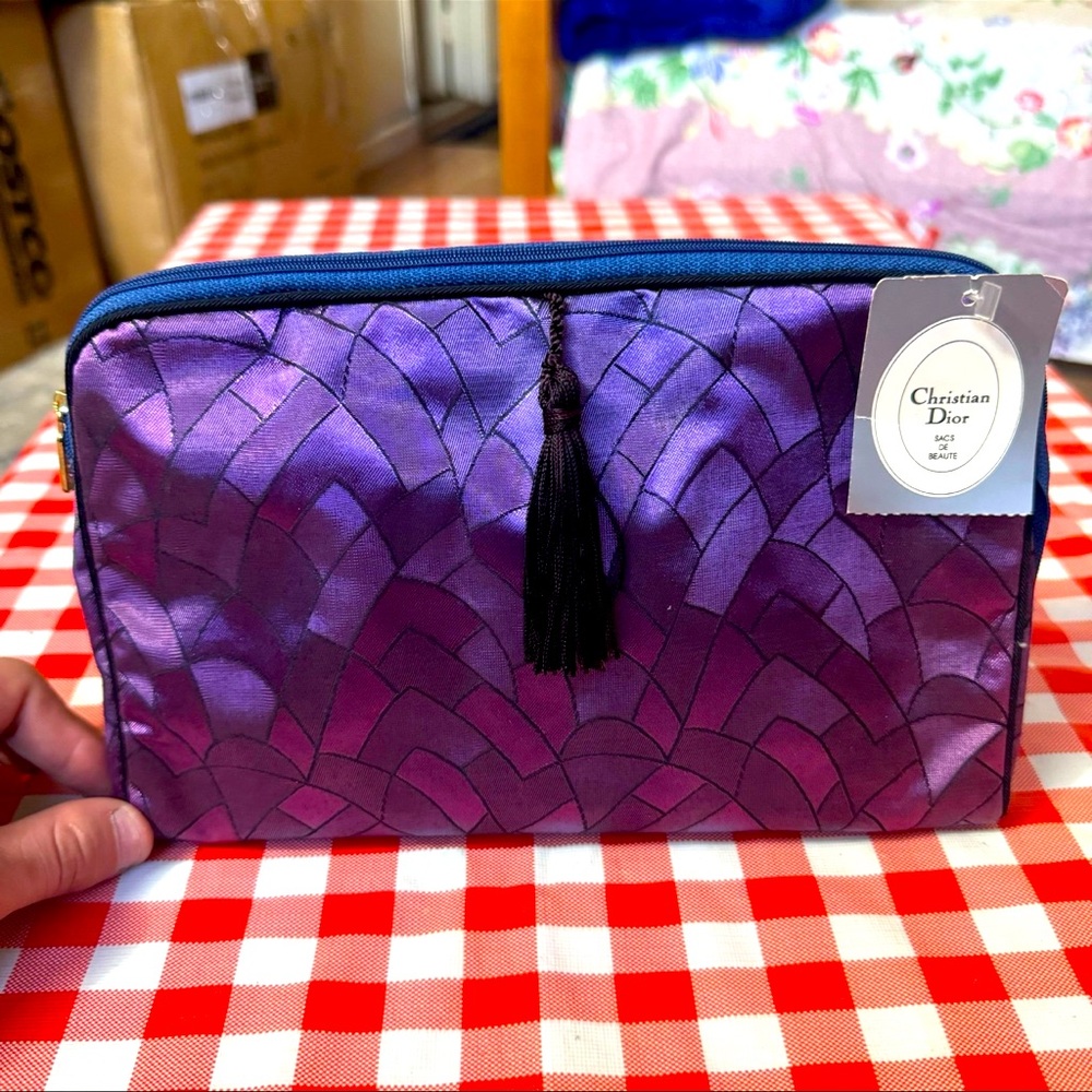 Vintage Christian Dior Makeup Bag Cosmetic Bag Pouch with Original Tag *RARE*